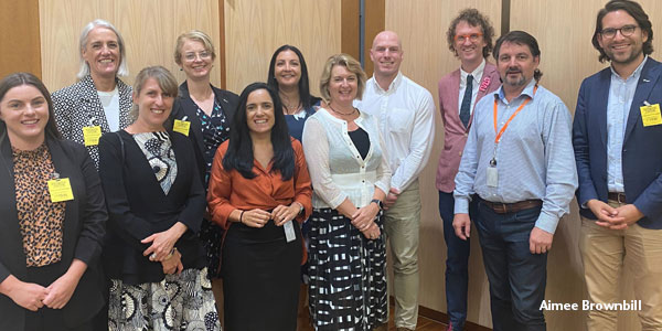 Members of PHAA, Senator David Pocock, and other public health experts stand at Parliament House, Canberra. Photo by Aimee Brownbill.
